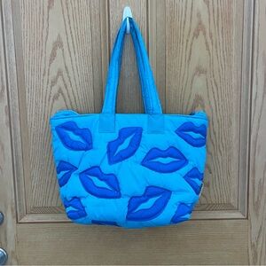 Wildfox Blue Lips Patterned puffy Tote Bag
